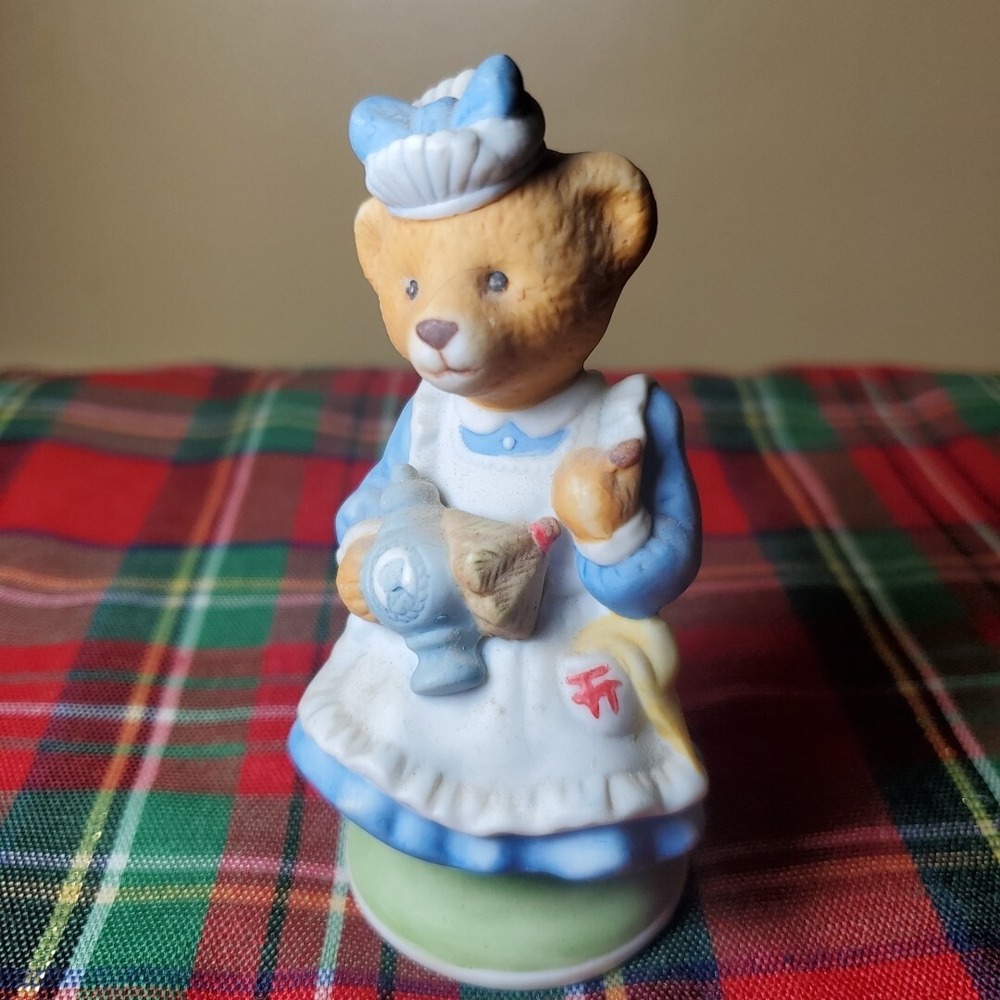 Franklin‎ Mint 3in Francine Bear Figurine Unisex Blue Maid Uniform 1986 Vintage